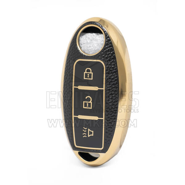 Capa de couro dourado nano de alta qualidade para chave remota Nissan 3 botões cor preta NS-A13J3A