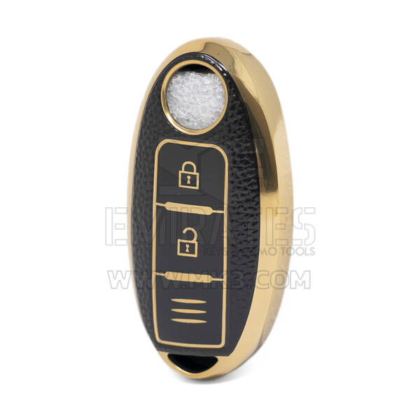 Nano Funda de cuero dorado de alta calidad para llave remota Nissan, 2 botones, Color negro, NS-A13J3C