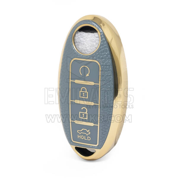 Нано-высококачественный золотой кожаный чехол для дистанционного ключа Nissan с 4 кнопками серого цвета NS-A13J4B
