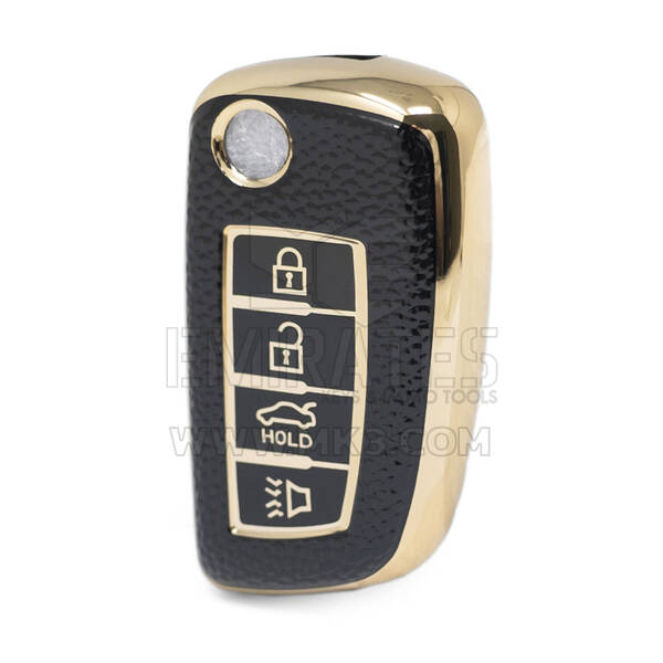 Nano High Quality Gold Leather Cover For Nissan Flip Remote Key 4 Buttons Black Color NS-B13J4
