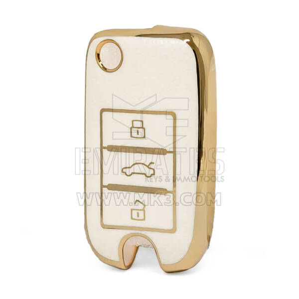 Funda de cuero dorado Nano de alta calidad para mando a distancia Roewe Flip, 3 botones, Color blanco, RW-A13J