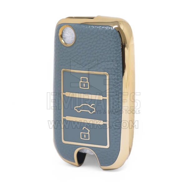 Funda de cuero dorado Nano de alta calidad para mando a distancia Roewe Flip, 3 botones, Color gris, RW-A13J