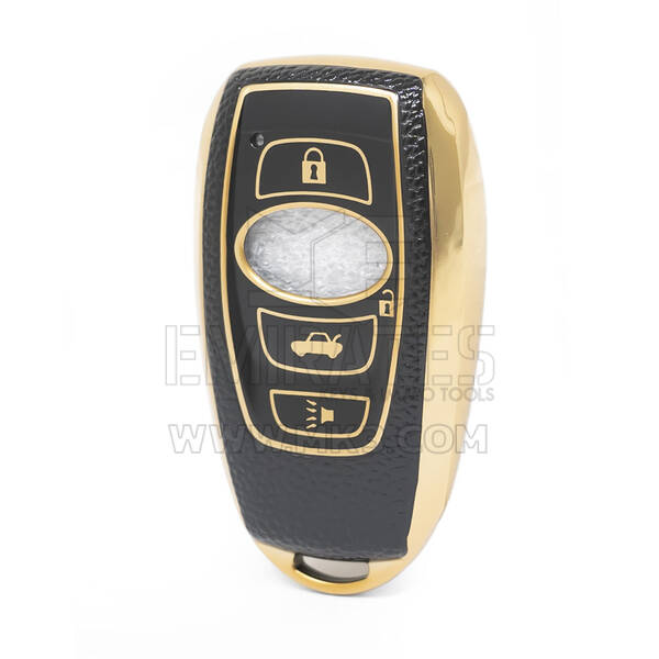 Nano Funda de cuero dorado de alta calidad para llave remota Subaru, 3 botones, Color negro, SBR-A13J