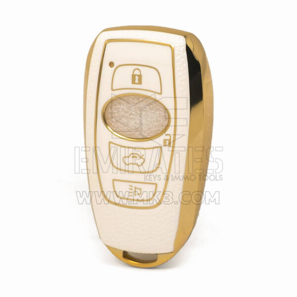 Nano High Quality Gold Leather Cover For Subaru Remote Key 3 Buttons White Color SBR-A13J