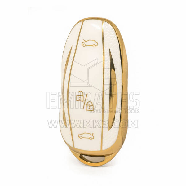 Nano High Quality Gold Leather Cover For Tesla Remote Key 3 Buttons White Color TSL-B13J