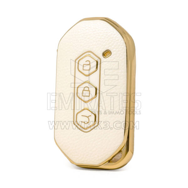 Nano High Quality Gold Leather Cover For Wuling Remote Key 3 Buttons White Color WL-B13J