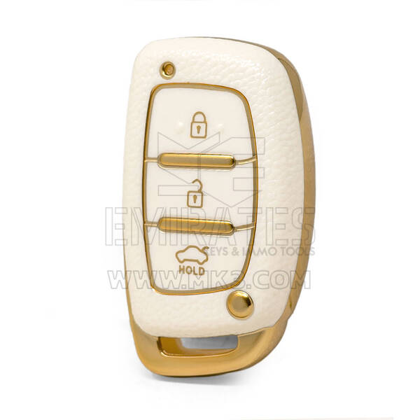 Nano – housse en cuir doré de haute qualité, pour clé télécommande Hyundai, 3 boutons, couleur blanche, HY-A13J3A