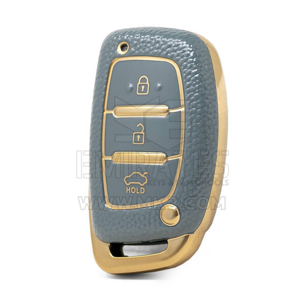 Nano High Quality Gold Leather Cover For Hyundai Remote Key 3 Buttons Gray Color HY-A13J3A