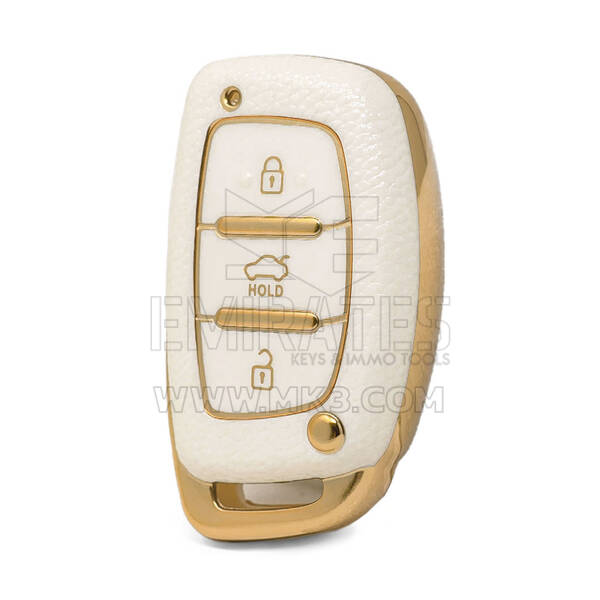 Nano – housse en cuir doré de haute qualité, pour clé télécommande Hyundai, 3 boutons, couleur blanche, HY-A13J3B