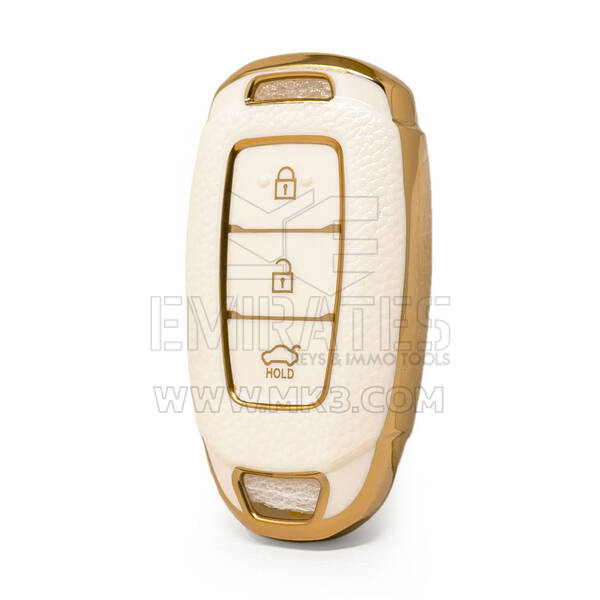Nano Funda de cuero dorado de alta calidad para llave remota Hyundai, 3 botones, Color blanco, HY-D13J