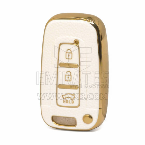 Nano High Quality Gold Leather Cover For Hyundai Remote Key 3 Buttons White Color HY-G13J