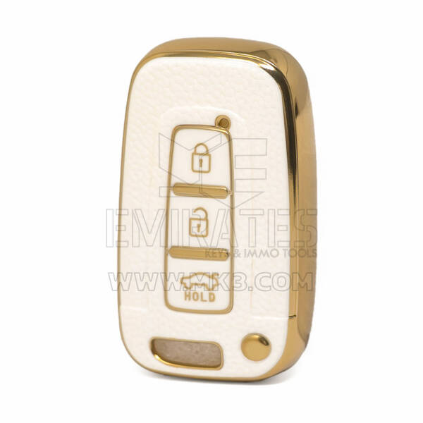 Nano Funda de cuero dorado de alta calidad para llave remota Hyundai, 3 botones, Color blanco, HY-G13J