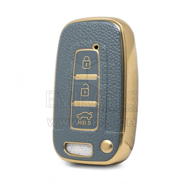 Nano High Quality Gold Leather Cover For Hyundai Remote Key 3 Buttons Gray Color HY-G13J