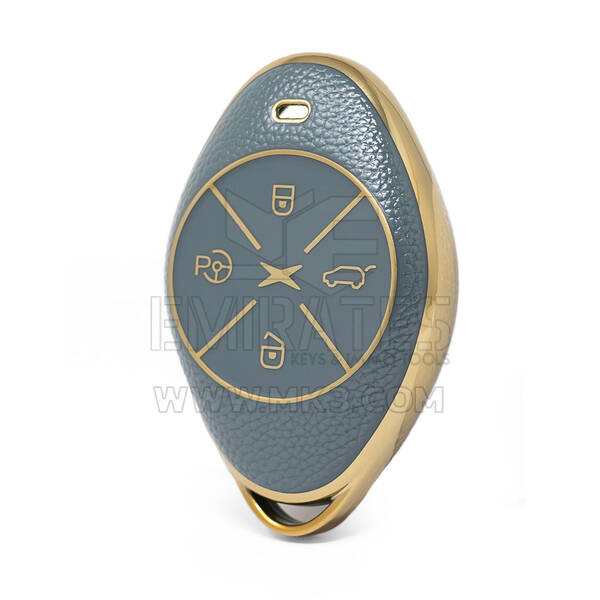 Нано-высококачественный золотой кожаный чехол для дистанционного ключа Xpeng с 4 кнопками серого цвета XP-B13J