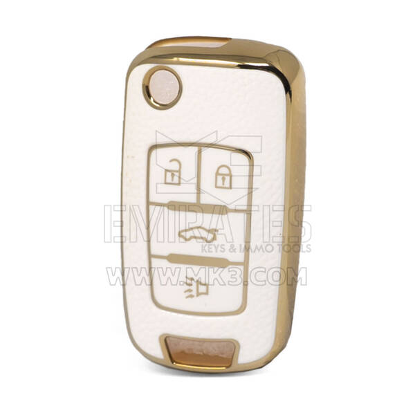 Nano High Quality Gold Leather Cover For Chevrolet Flip Remote Key 4 Buttons White Color CRL-A13J4