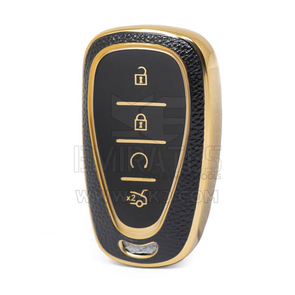 Нано-высококачественный золотой кожаный чехол для дистанционного ключа Chevrolet с 4 кнопками, черный цвет CRL-B13J4