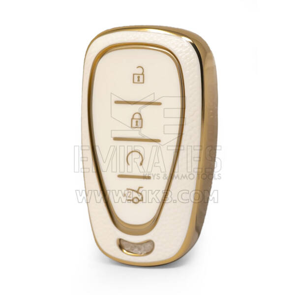 Nano Funda de cuero dorado de alta calidad para llave remota Chevrolet, 4 botones, Color blanco, CRL-B13J4