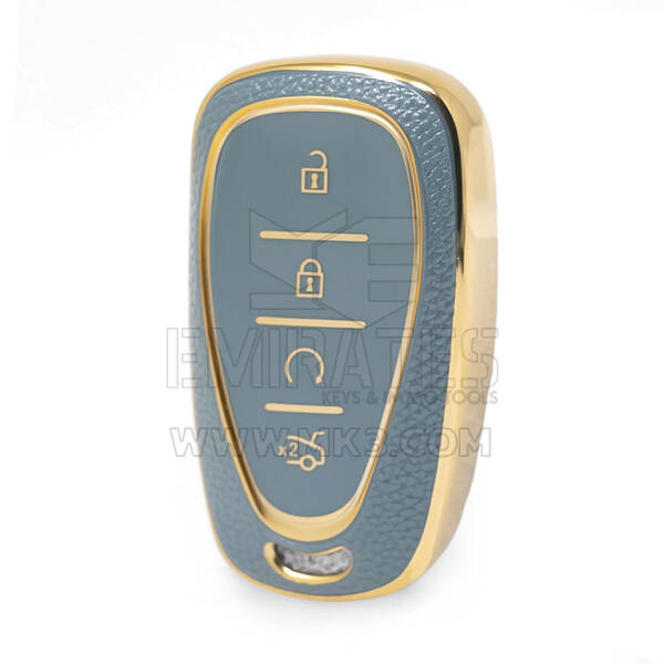 Nano High Quality Gold Leather Cover For Chevrolet Remote Key 4 Buttons Gray Color CRL-B13J4