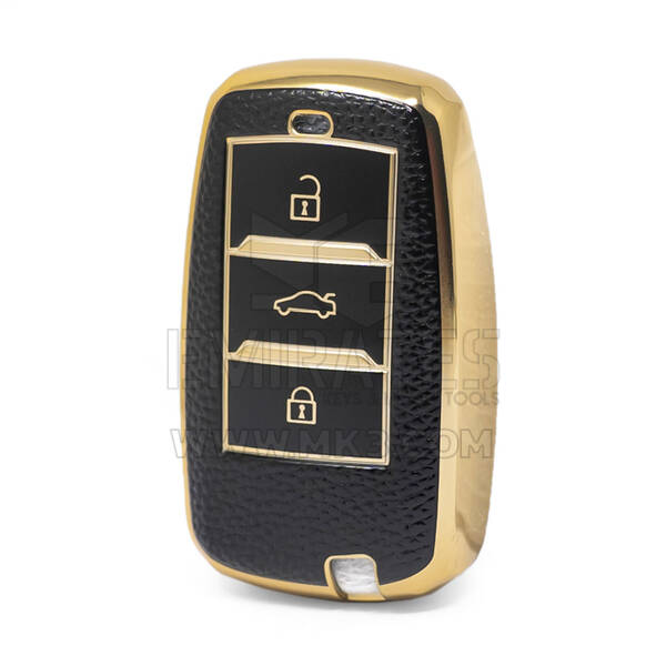 Capa de couro dourado nano de alta qualidade para chave remota Changan 3 botões cor preta CA-A13J