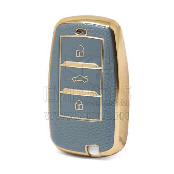 Nano – housse en cuir doré de haute qualité, pour clé télécommande Changan, 3 boutons, couleur grise, CA-A13J