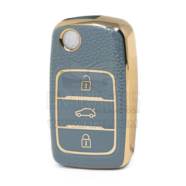 Nano High Quality Gold Leather Cover For Changan Flip Remote Key 3 Buttons Gray Color CA-B13J