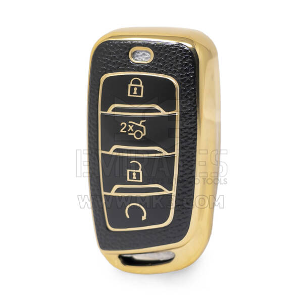 Nano High Quality Gold Leather Cover For Changan Remote Key 4 Buttons Black Color CA-D13J