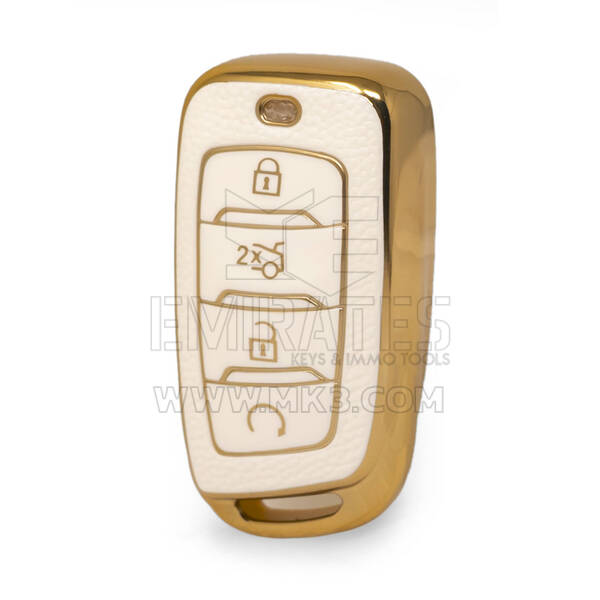 Capa de couro dourado nano de alta qualidade para chave remota Changan 4 botões cor branca CA-D13J