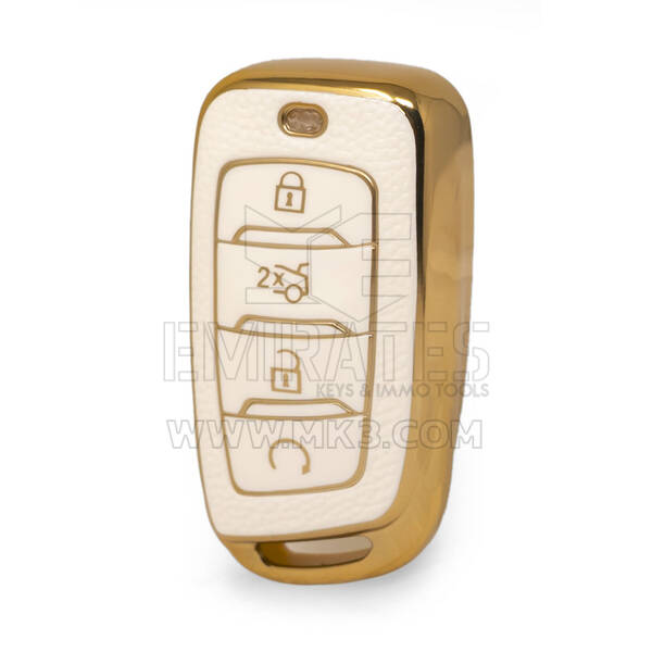 Nano High Quality Gold Leather Cover For Changan Remote Key 4 Buttons White Color CA-D13J