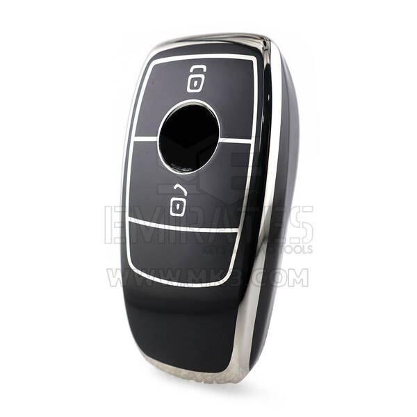 Capa Nano de Alta Qualidade para Chave Remota Mercedes 2 Botões Cor Preta Moldura Prateada Benz-B11Y2
