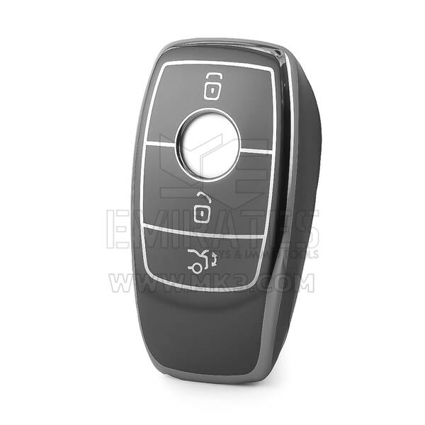 Mercedes Uzaktan Anahtar 3 Düğmeli Koyu Gri Renkli Gümüş Çerçeveli Nano Yüksek Kaliteli Kılıf Benz-B11Y3