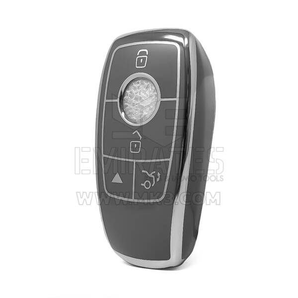 Cover di alta qualità nano per chiave telecomando Mercedes a 4 pulsanti, colore grigio scuro, cornice argentata Benz-B11Y4