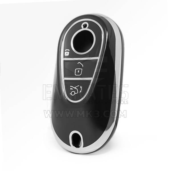 Capa Nano de Alta Qualidade para Chave Remota Mercedes 4 Botões Cor Preta Moldura Prateada Benz-C11Y