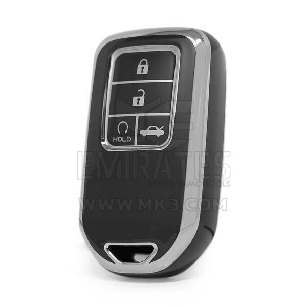 Funda nano de alta calidad para mando a distancia Honda de 4 botones, color negro, marco plateado HD-A11Y4