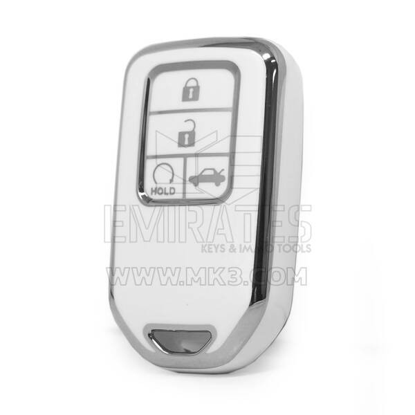 Funda nano de alta calidad para mando a distancia Honda de 4 botones, color blanco, marco plateado HD-A11Y4