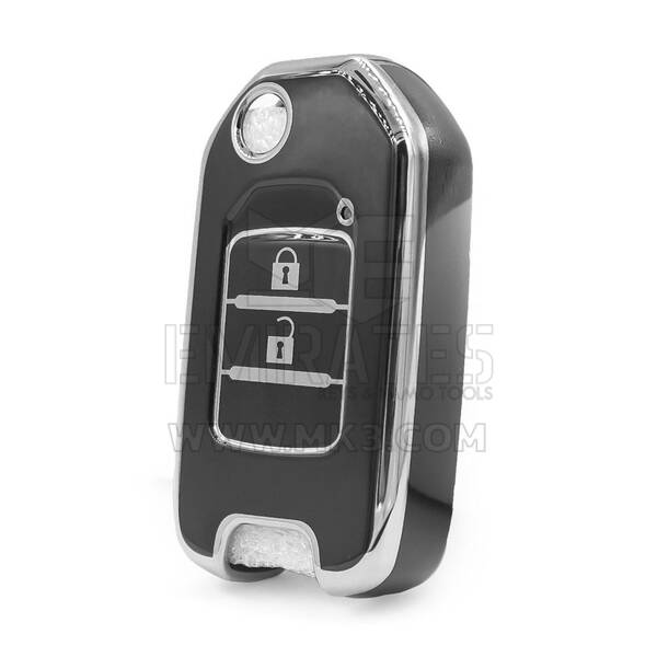 Funda nano de alta calidad para llave remota Honda de 2 botones, color negro, marco plateado, HD-B11Y2