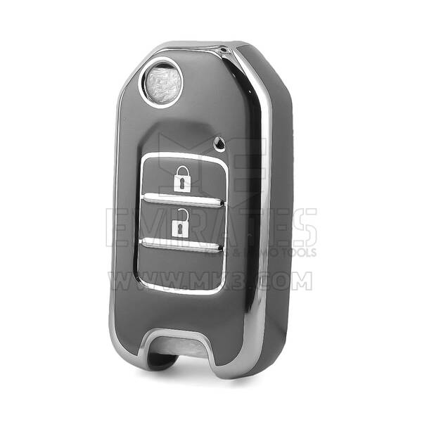Funda nano de alta calidad para mando a distancia Honda de 2 botones, color gris oscuro, marco plateado HD-B11Y2