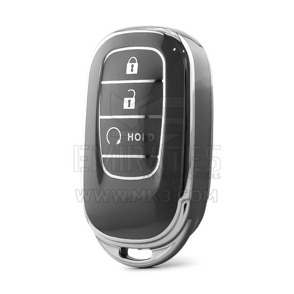 Funda nano de alta calidad para mando a distancia Honda de 3 botones, color gris oscuro, marco plateado HD-G11Y3B