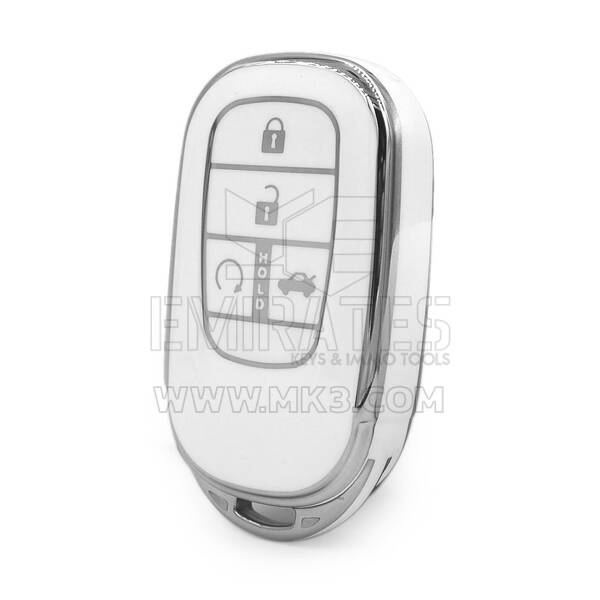 Funda nano de alta calidad para mando a distancia Honda de 4 botones, color blanco, marco plateado, HD-G11Y4A