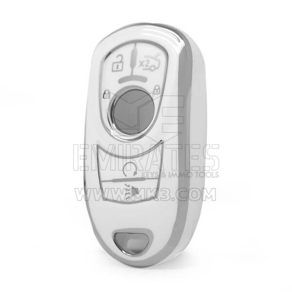 Funda nano de alta calidad para mando a distancia Buick de 6 botones, color blanco, marco plateado BK-A11Y6B