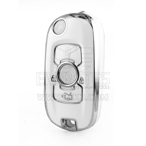 Funda nano de alta calidad para mando a distancia Buick de 4 botones, color blanco, marco plateado BK-C11Y