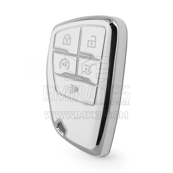 Funda nano de alta calidad para mando a distancia Buick de 5 botones, color blanco, marco plateado BK-D11Y5A