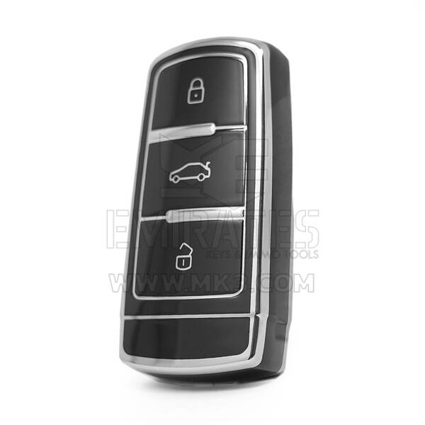 Funda nano de alta calidad para mando a distancia Volkswagen de 3 botones, color negro, marco plateado, VW-C11Y