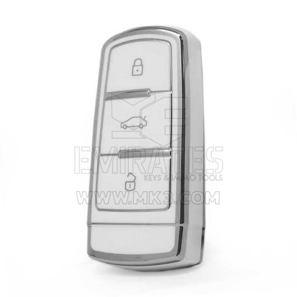 Funda nano de alta calidad para mando a distancia Volkswagen de 3 botones, color blanco, marco plateado, VW-C11Y