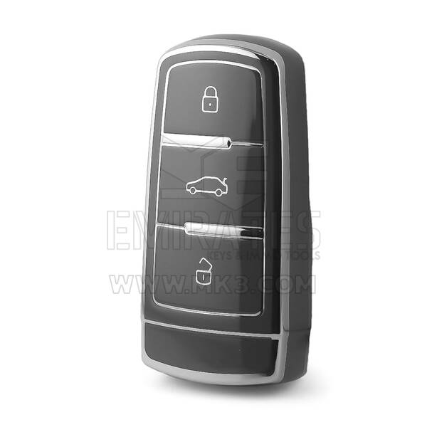 Funda nano de alta calidad para mando a distancia Volkswagen de 3 botones, color gris oscuro, marco plateado VW-C11Y