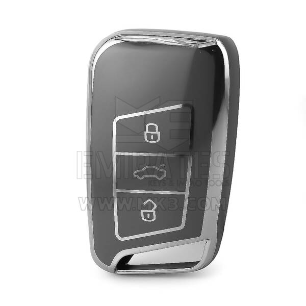 Funda nano de alta calidad para mando a distancia Volkswagen de 3 botones, color gris oscuro, marco plateado VW-D11Y3