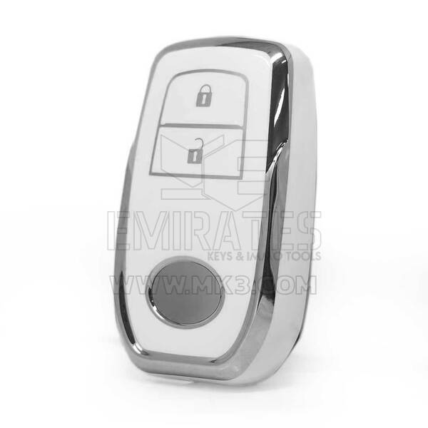 Funda nano de alta calidad para mando a distancia Toyota de 2 botones, color blanco, marco plateado TYT-A11Y2