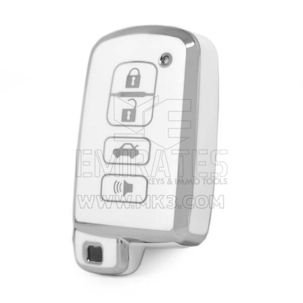 Funda nano de alta calidad para mando a distancia Toyota de 4 botones, color blanco, marco plateado TYT-D11Y4