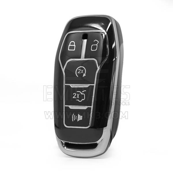 غطاء نانو عالي الجودة لمفتاح ريموت فورد بخمسة أزرار لون أسود وإطار فضي Ford-A11Y