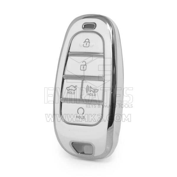 Coque Nano haute qualité pour clé télécommande Hyundai 5 boutons, couleur blanche, cadre argenté HY-H11Y5