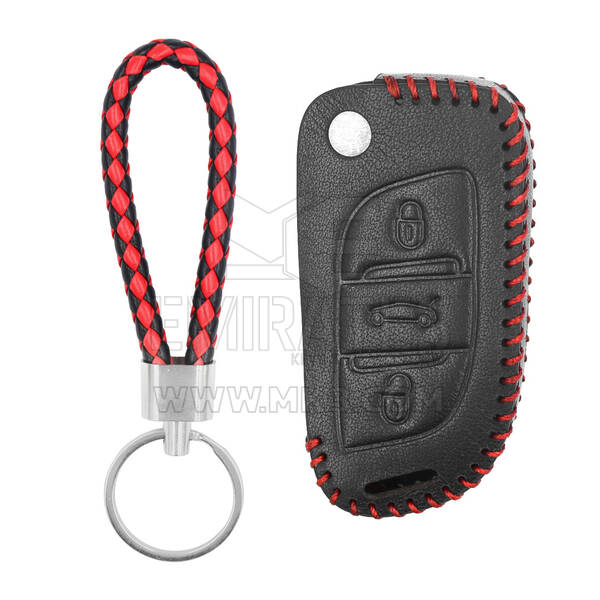 Leather Case For Peugeot Flip Remote Key 3 Buttons PG-C